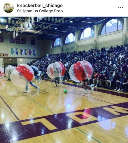 High school students playing with Knockerball Chicago at St. Ignatius College Prep